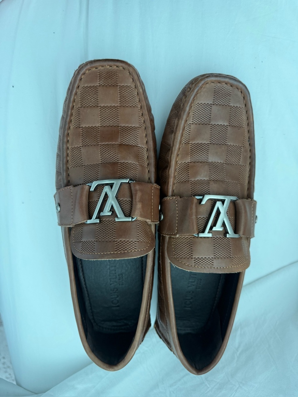 Louis Vuitton Brown Checkerboard Logo Loafers